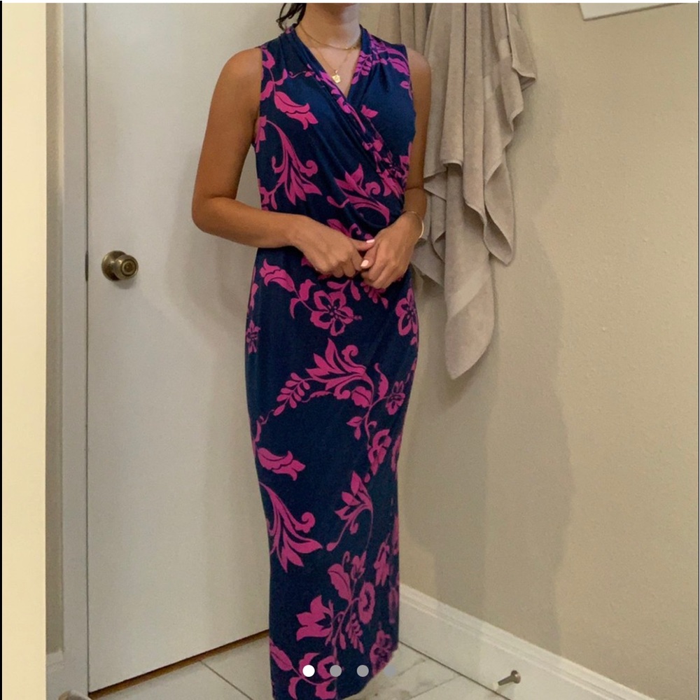 Tommy Bahama Navy Maxi Dress with Pink Floral Print